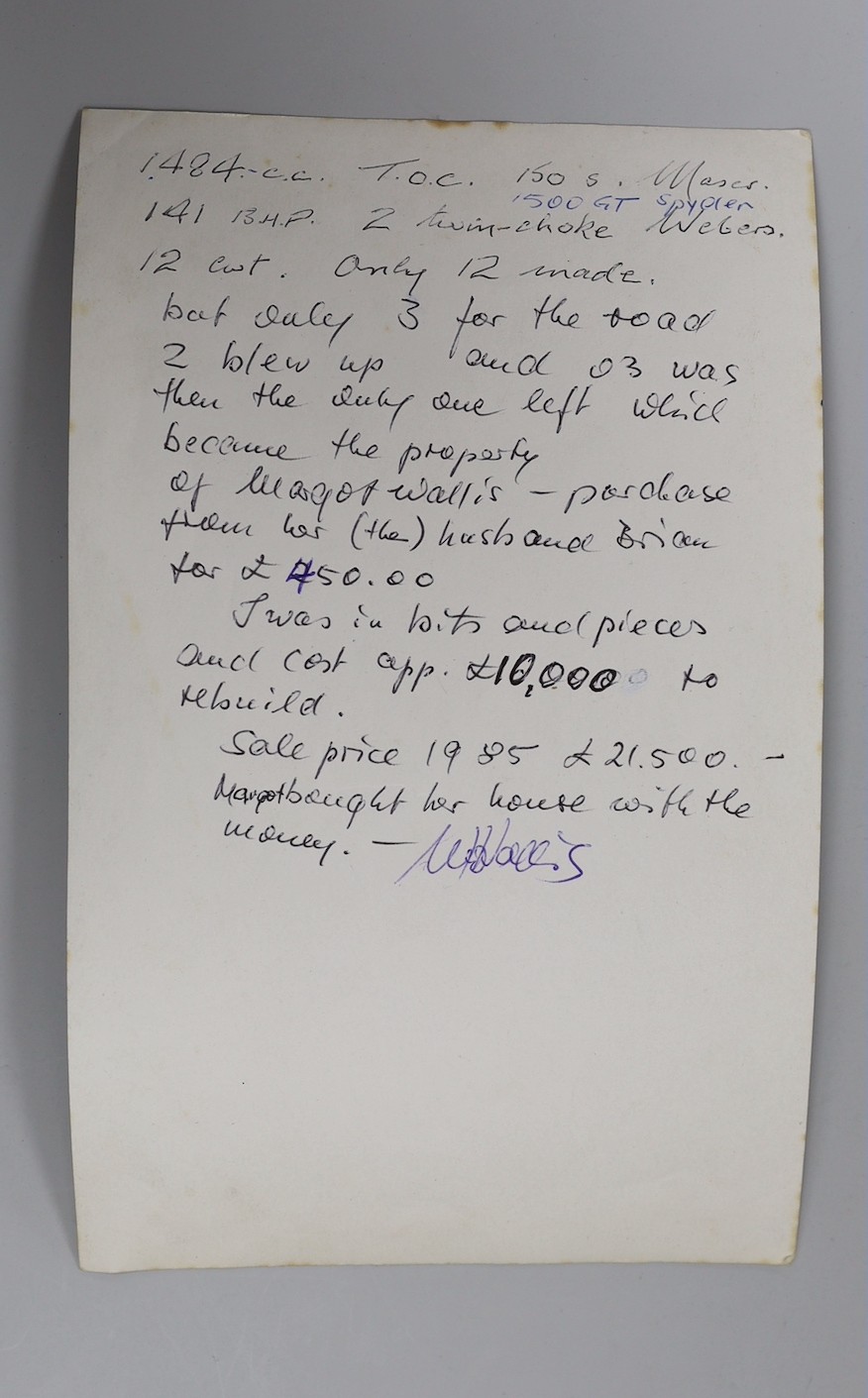 Maserati related ephemera including signed Stirling Moss Limited correspondence